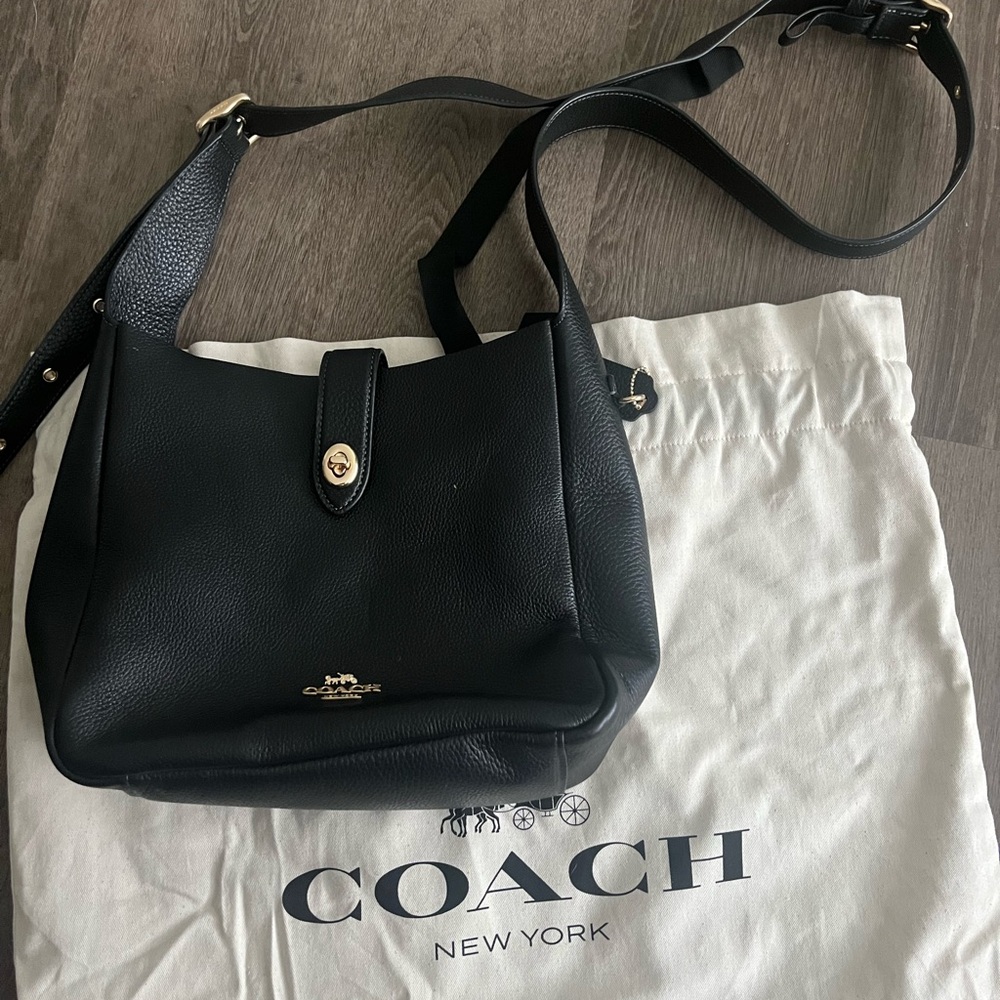 Coach Black Leather Shoulder Bag with Silver Accents